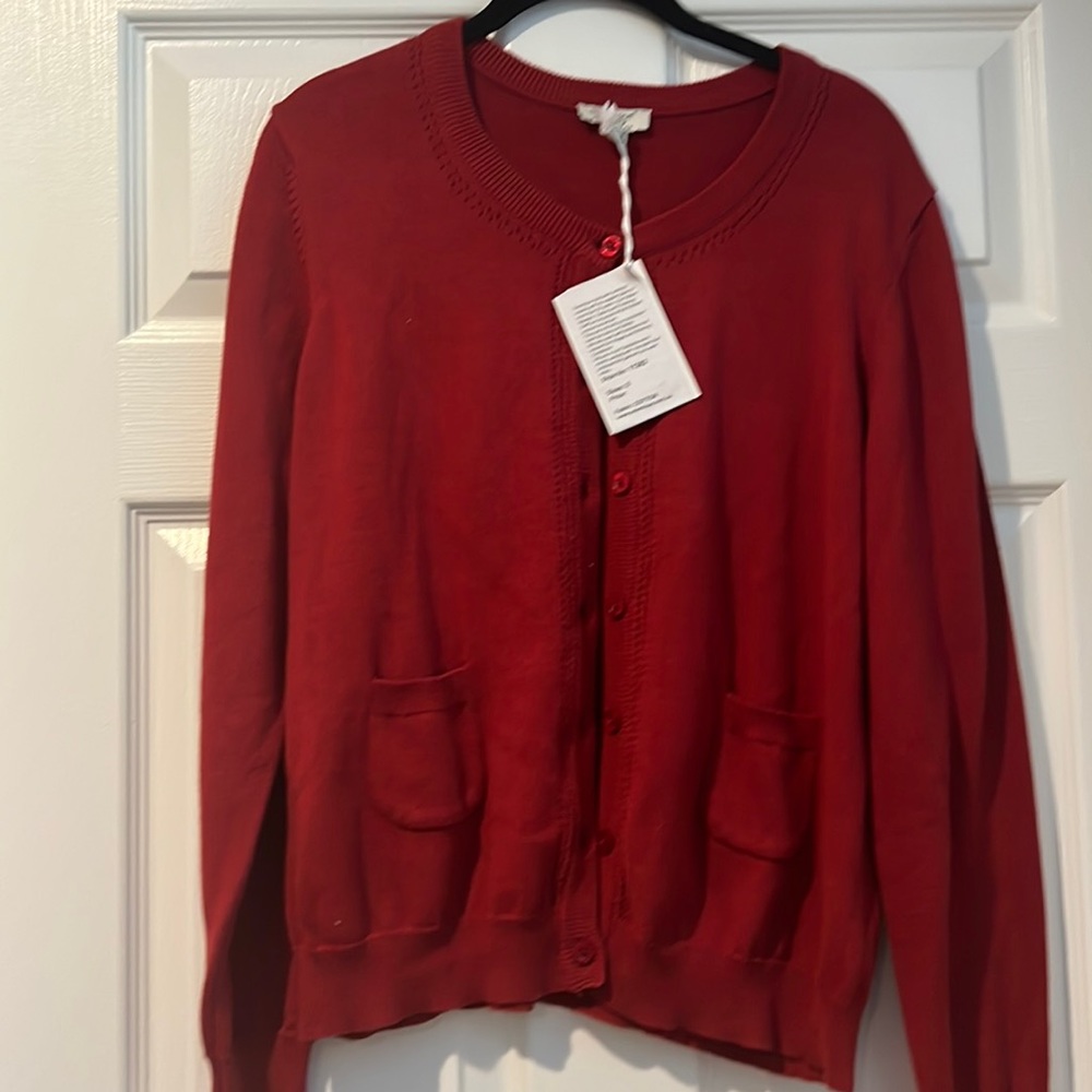 Orientique Organics Cotton Button Down Cardigan.  Red